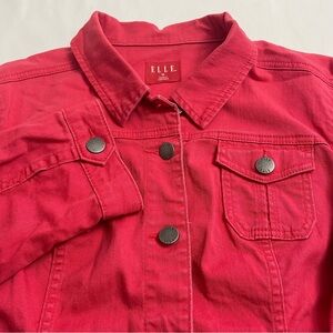 ELLE Pink Denim Trucker Jacket Cotton Stretch Metal Button Up Women’s Size XL